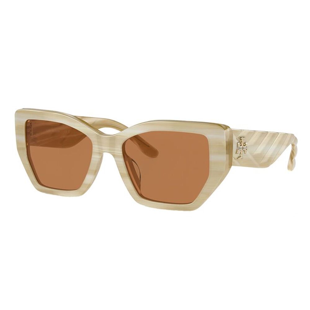 Tory Burch TY 7187U 189073 Ivory Horn Plastic Irregular Sunglasses Brown Lens